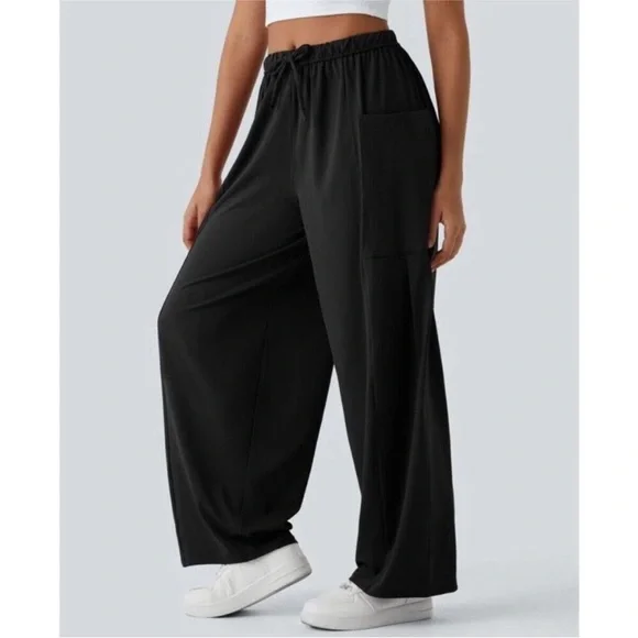 Halara Elastic Waistband Drawstring Pocket Palazzo Flowy Wide Leg Pants XL NWT - Picture 3 of 16